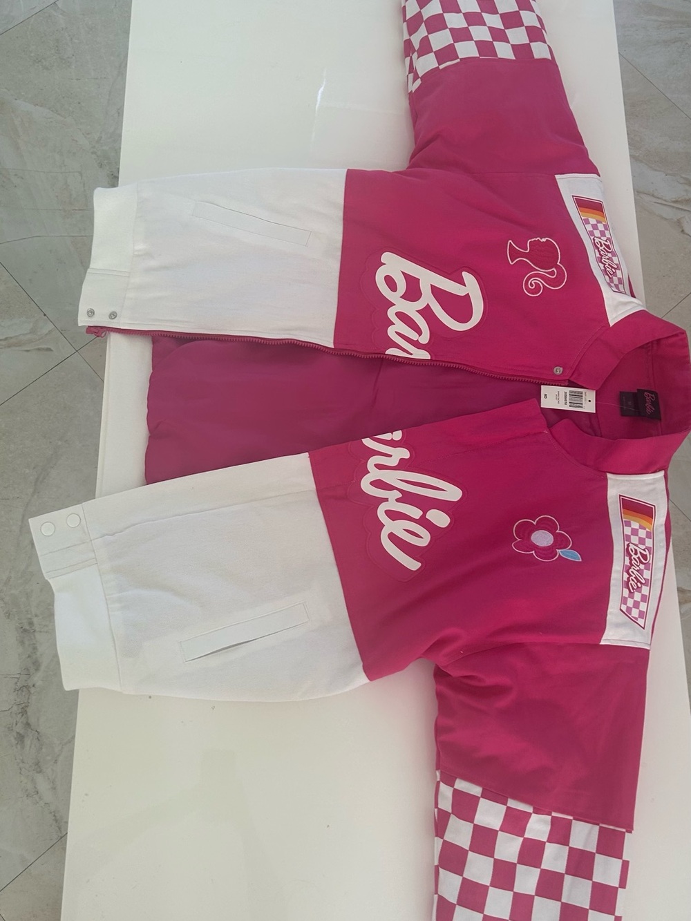 Barbie Hot Pink & White Checkerboard Racing Jacket - Picture 2 of 5